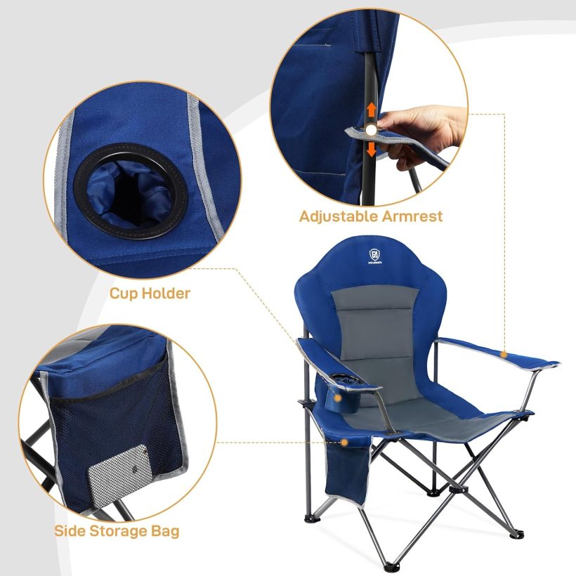 EVER ADVANCED High Back Folding Camping Chair Oversized and Fully Padded, Portable Quad Camp Lawn Chair Up to 400 lbs, with Cup Holder Armrest Carrying Bag - Image 6