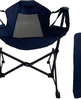 Hammock Camping Chair, Outdoor Swinging Rocking Camping Chair, Folding Adjustable Back Portable Hammock Chairs for Patio, Backyard and Picnic, Supports 300LBS, Blue