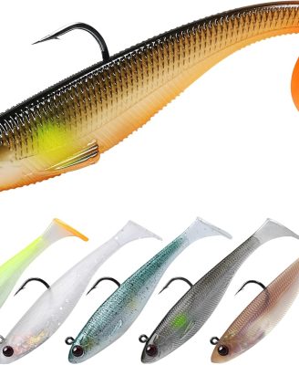 TRUSCEND Easy Catch Pre-Rigged Soft Lures, Unique Vibrating Swim Action and Trembly Sinking Move for More Bites, Amazing Soft Swimbait for Family Fishing, Fishing Lures for Bass Trout Crappie Walleye