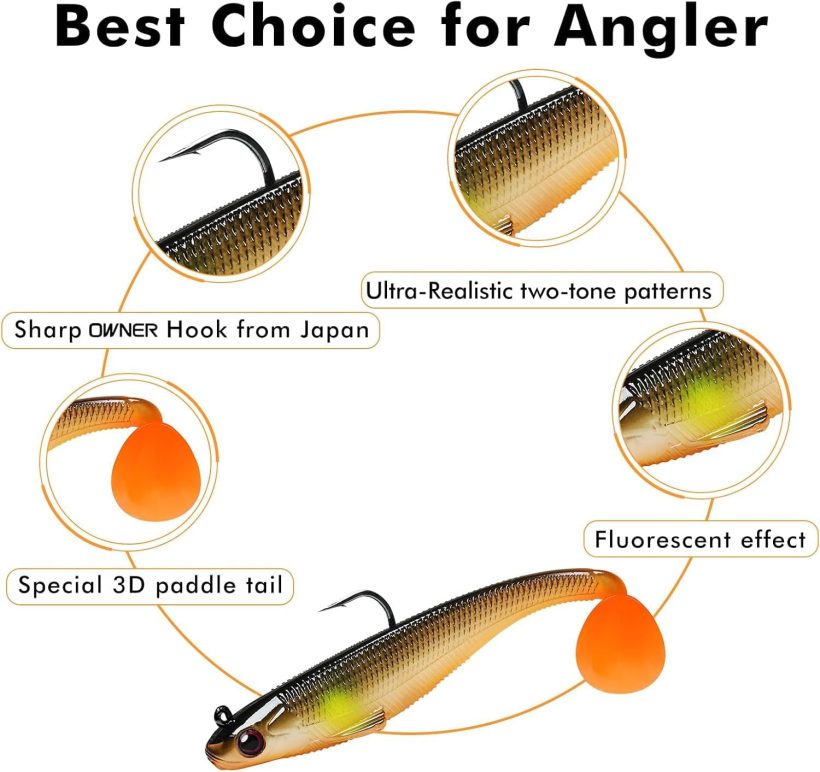 TRUSCEND Easy Catch Pre-Rigged Soft Lures, Unique Vibrating Swim Action and Trembly Sinking Move for More Bites, Amazing Soft Swimbait for Family Fishing, Fishing Lures for Bass Trout Crappie Walleye - Image 2