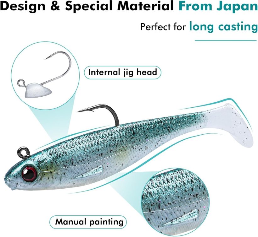 TRUSCEND Easy Catch Pre-Rigged Soft Lures, Unique Vibrating Swim Action and Trembly Sinking Move for More Bites, Amazing Soft Swimbait for Family Fishing, Fishing Lures for Bass Trout Crappie Walleye - Image 3